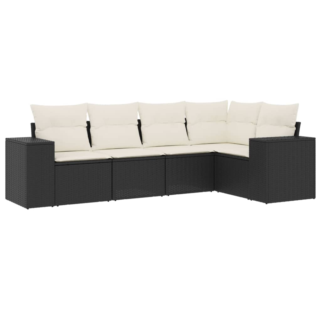 5-Delige Loungeset Met Kussens Poly Rattan Zwart