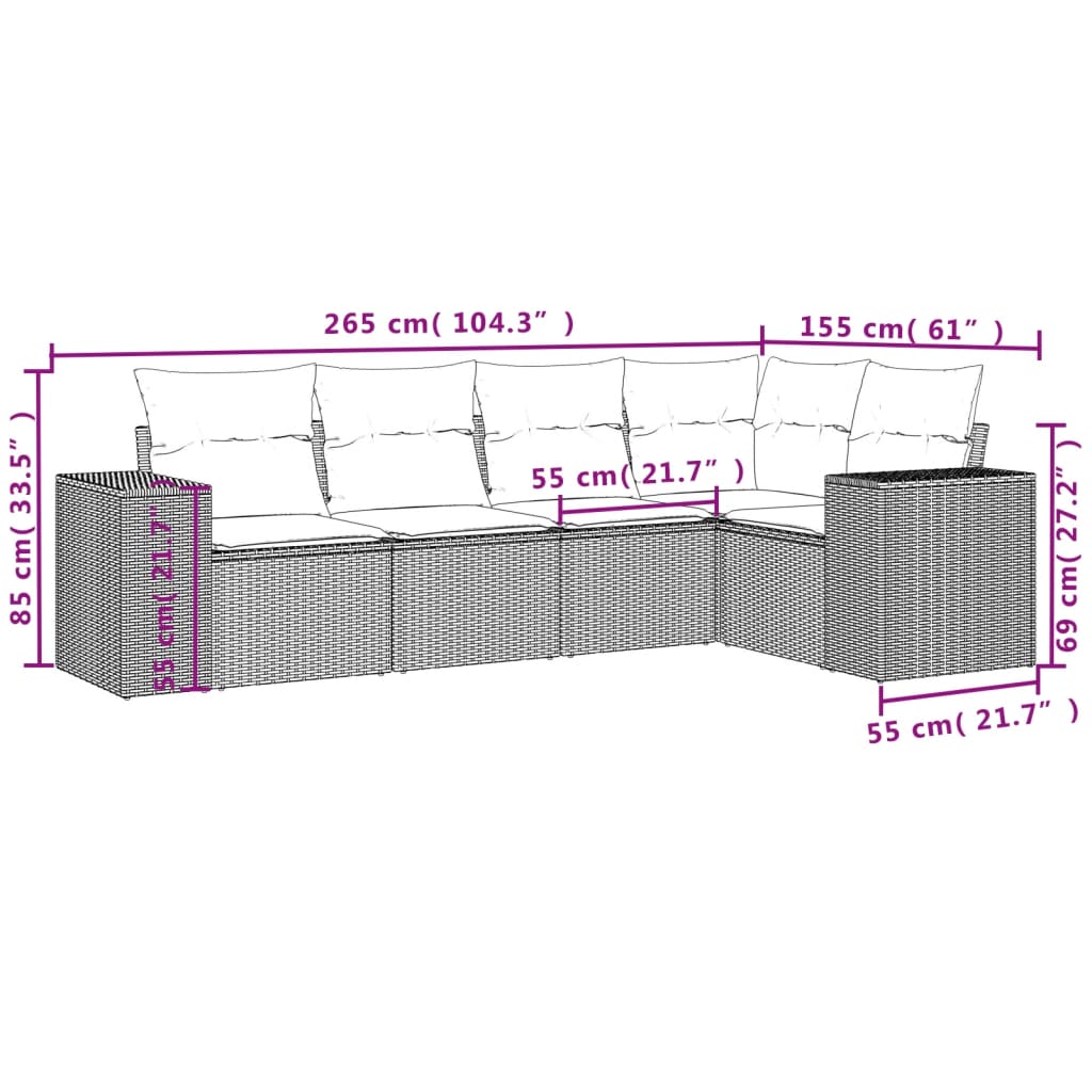 5-Delige Loungeset Met Kussens Poly Rattan Zwart