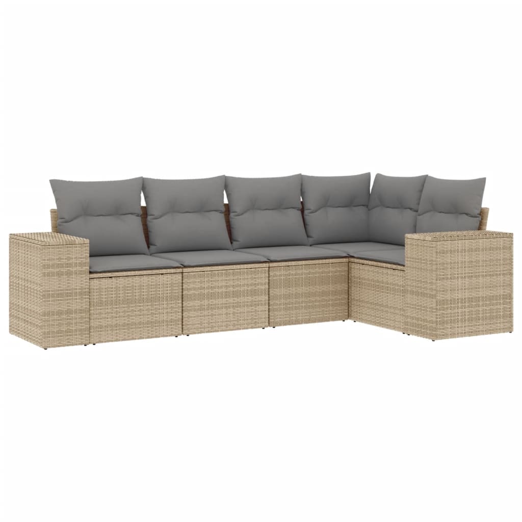 5-Delige Loungeset Met Kussens Poly Rattan Beige