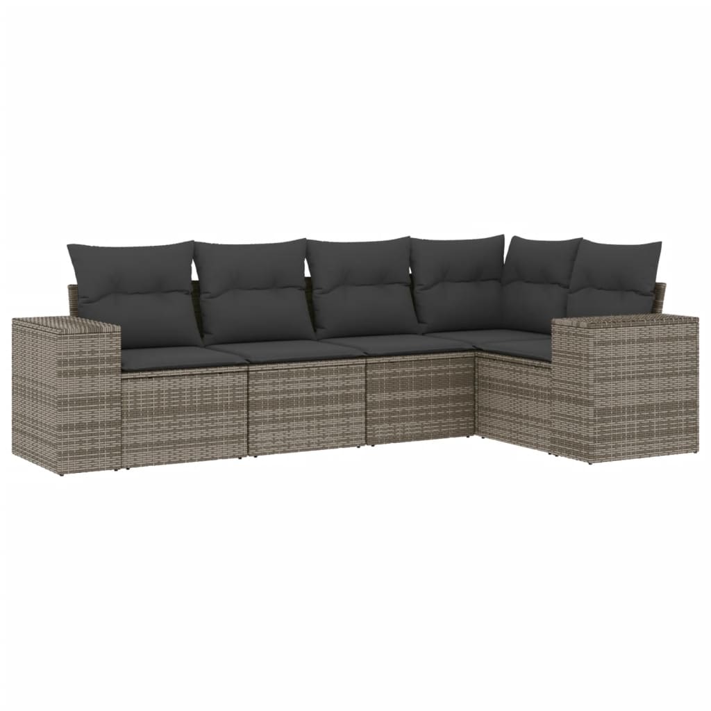 5-Delige Loungeset Met Kussens Poly Rattan Grijs