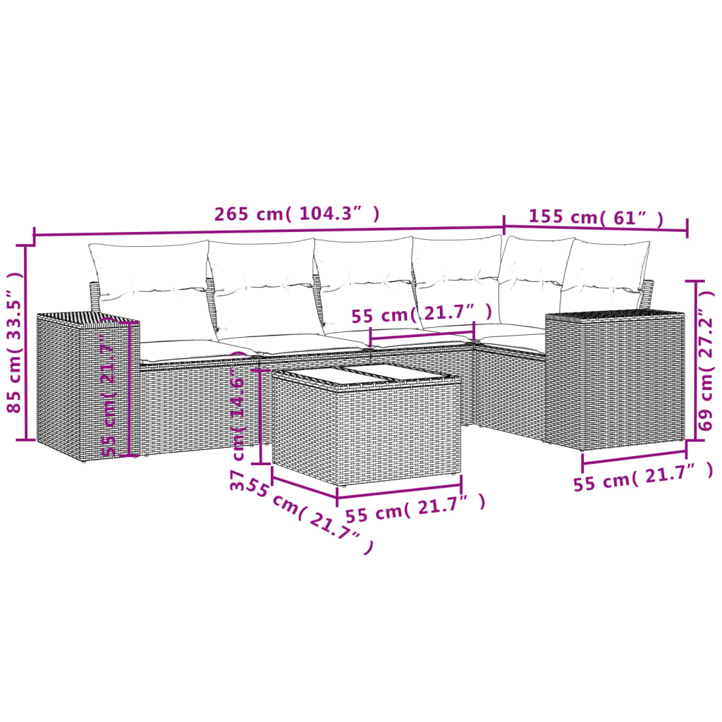 6-Delige Loungeset Met Kussens Poly Rattan Zwart