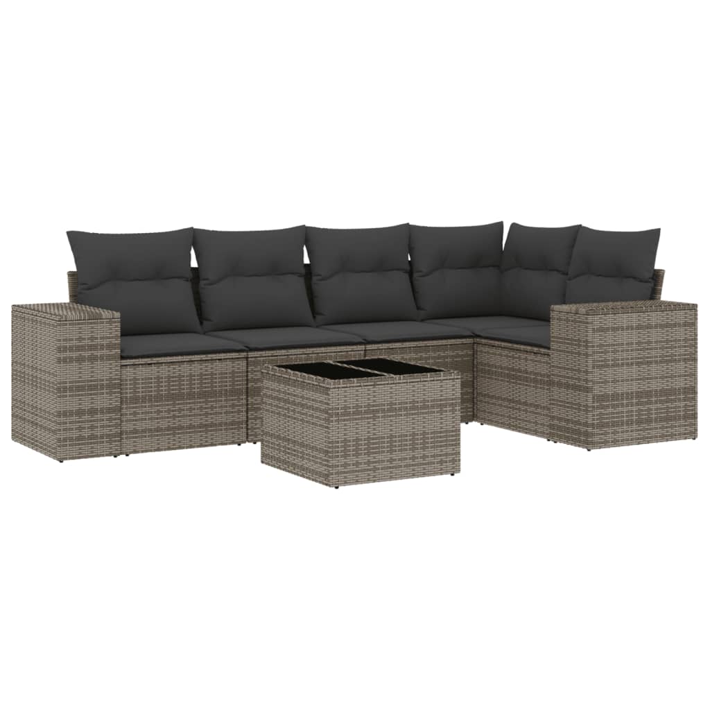 6-Delige Loungeset Met Kussens Poly Rattan Grijs