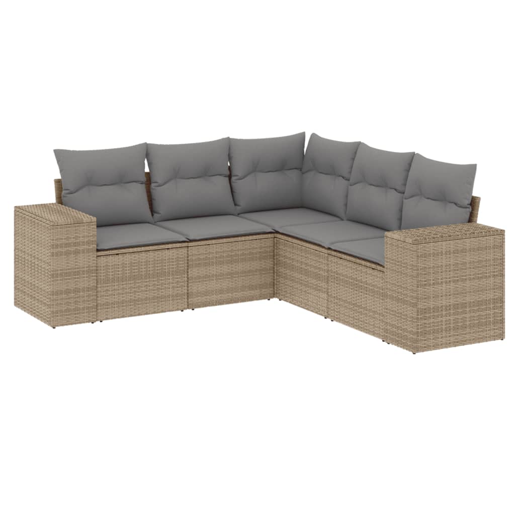 5-Delige Loungeset Met Kussens Poly Rattan Beige