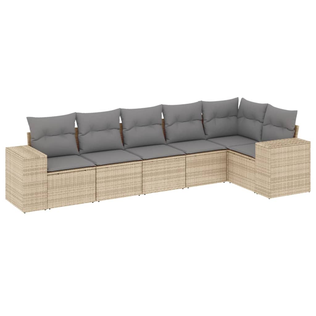 6-Delige Loungeset Met Kussens Poly Rattan Beige