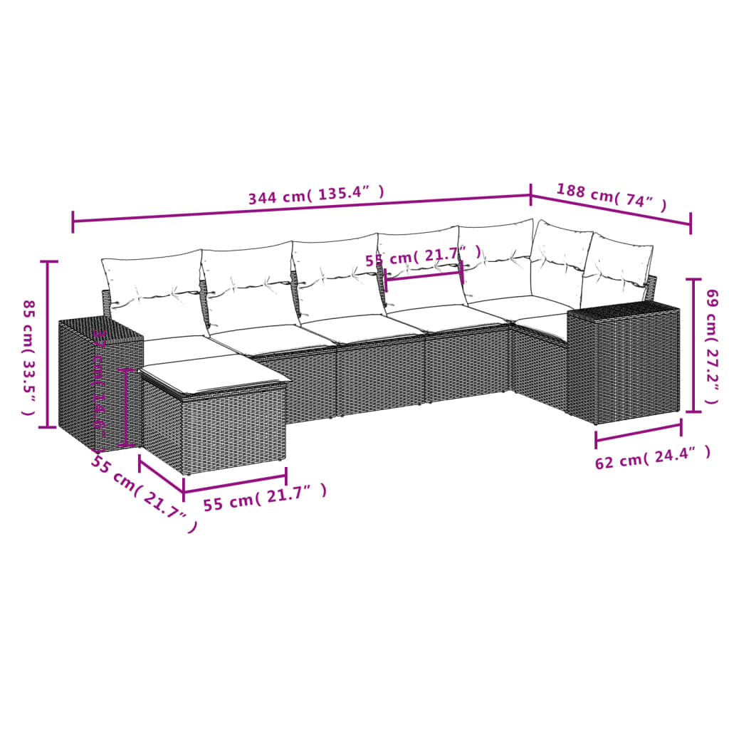 8-Delige Loungeset Met Kussens Poly Rattan Zwart