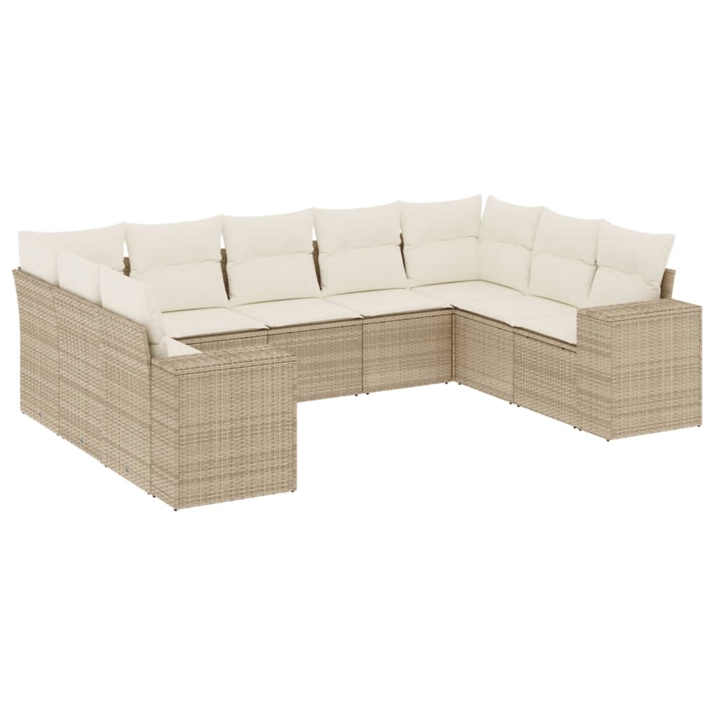 9-Delige Loungeset Met Kussens Poly Rattan Beige