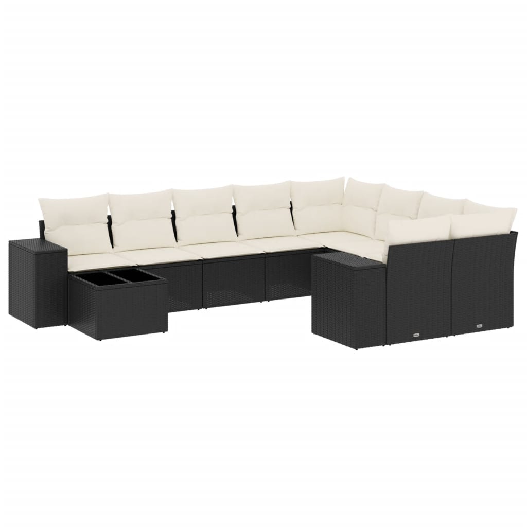 10-Delige Loungeset Met Kussens Poly Rattan Zwart