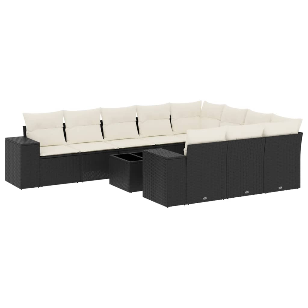 11-Delige Loungeset Met Kussens Poly Rattan Zwart