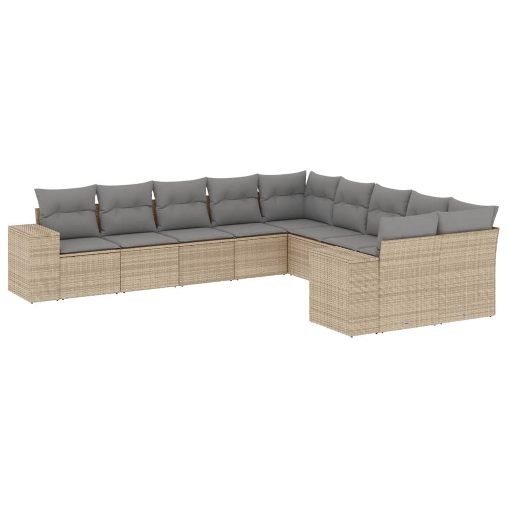 10-Delige Loungeset Met Kussens Poly Rattan Beige