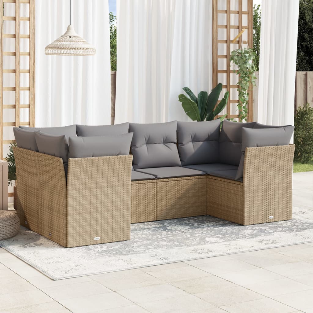 -Delige Loungeset Met Kussens Poly Rattan