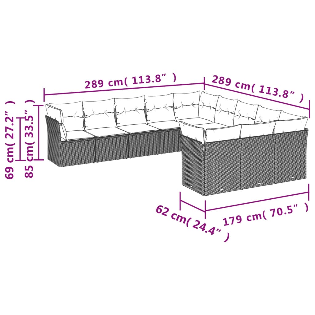 11-Delige Loungeset Met Kussens Poly Rattan Zwart