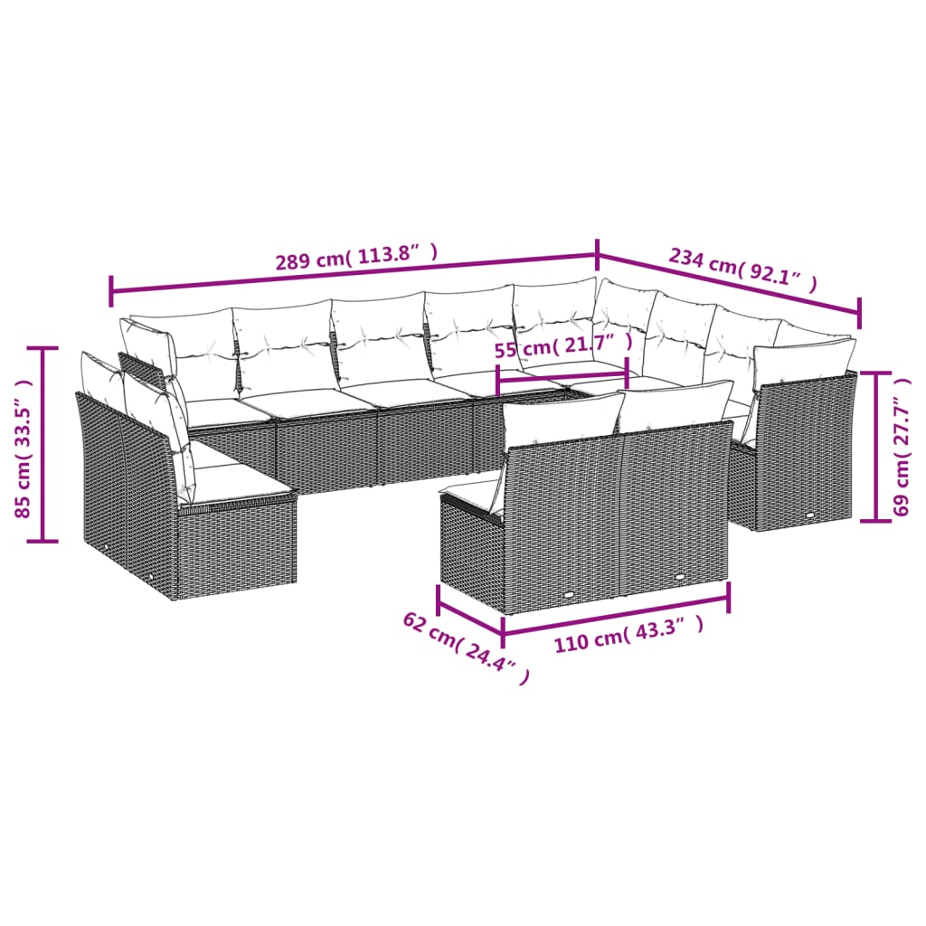 12-Delige Loungeset Met Kussens Poly Rattan Bruin