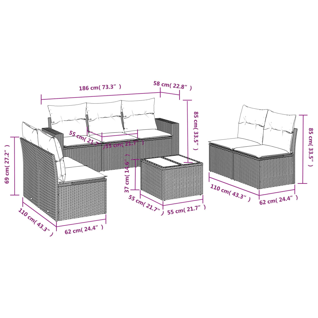 8-Delige Loungeset Met Kussens Poly Rattan Zwart