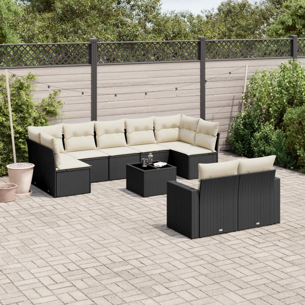 10-Delige Loungeset Met Kussens Poly Rattan Zwart