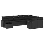 10-Delige Loungeset Met Kussens Poly Rattan Zwart