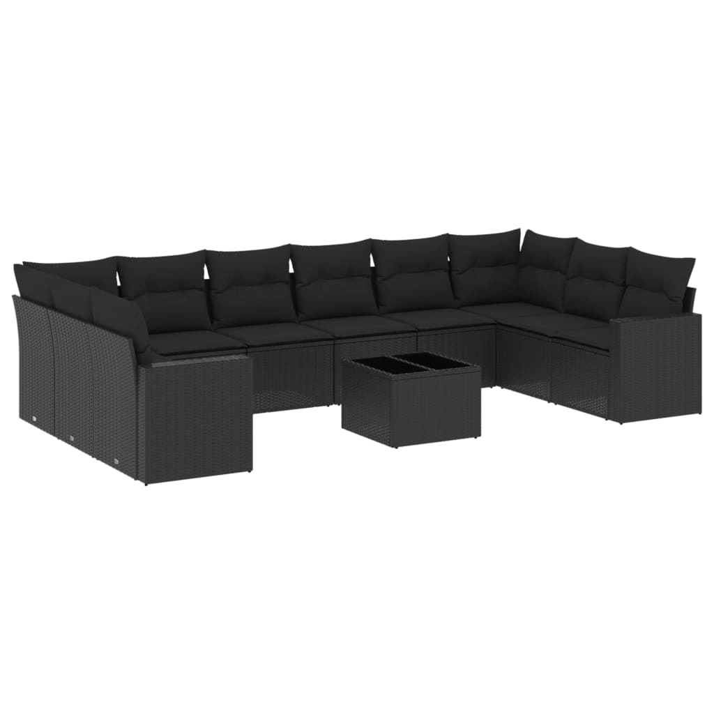 11-Delige Loungeset Met Kussens Poly Rattan Zwart