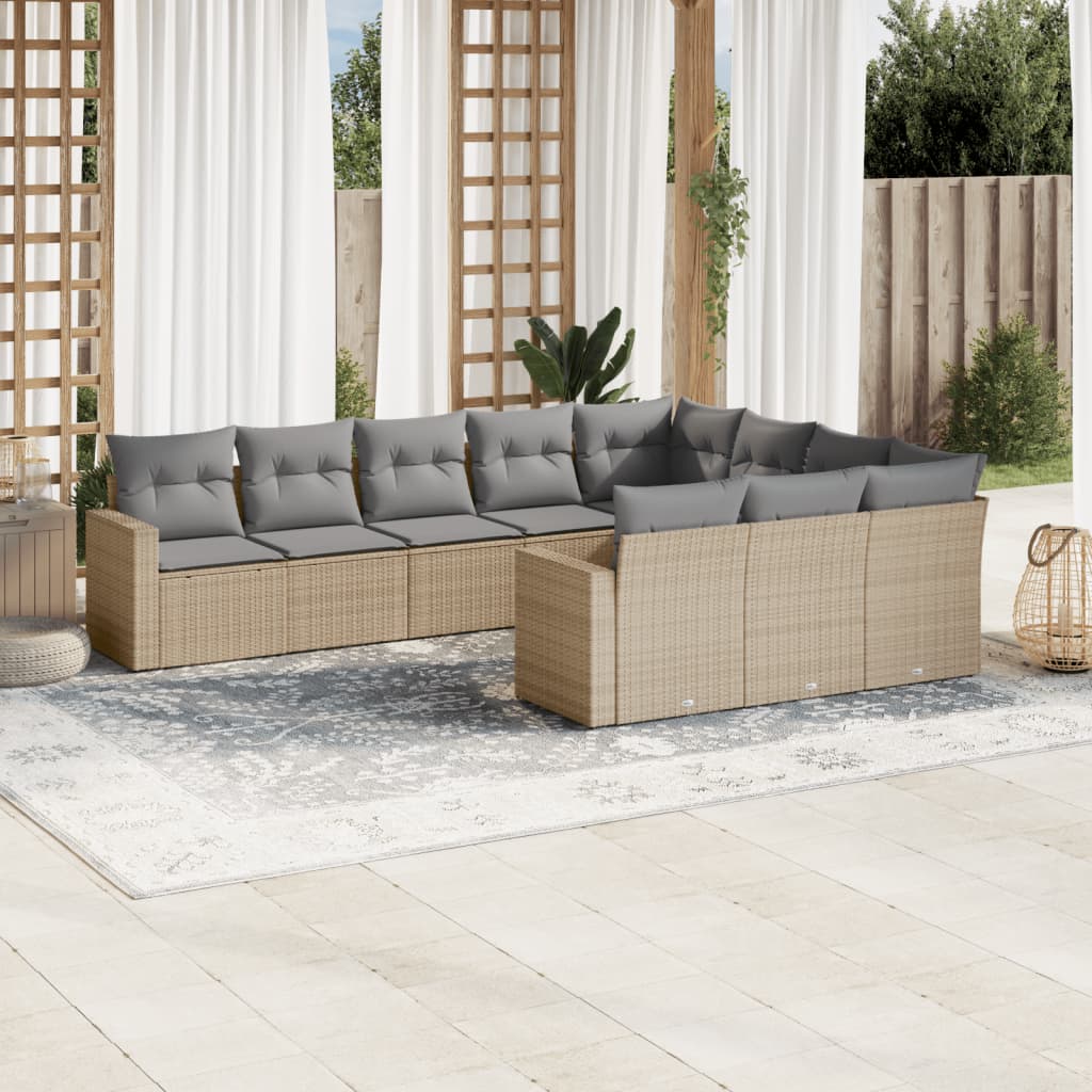 10-Delige Loungeset Met Kussens Poly Rattan Beige