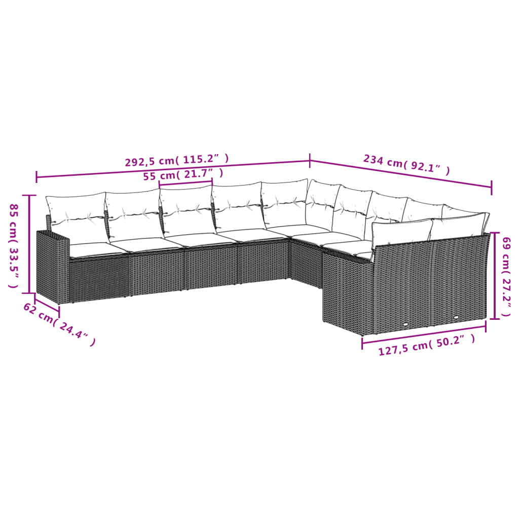 10-Delige Loungeset Met Kussens Poly Rattan Zwart