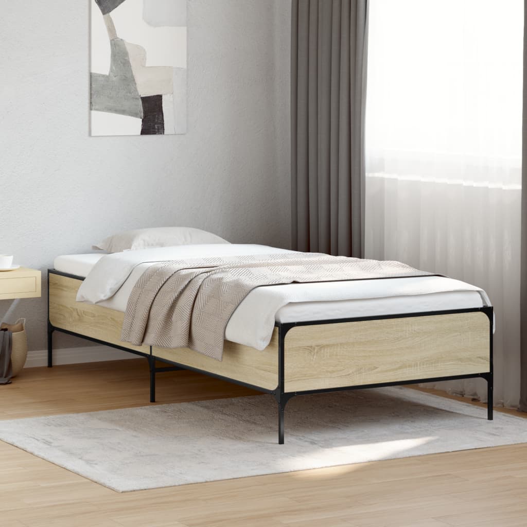 Bedframe Bewerkt Hout Metaal Kleurig Sonoma Eiken