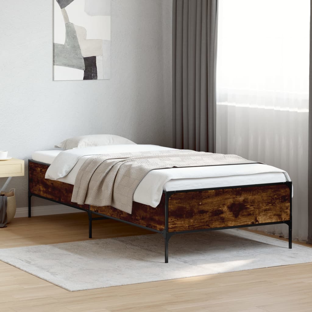 Bedframe Bewerkt Hout Metaal Kleurig Gerookt Eiken