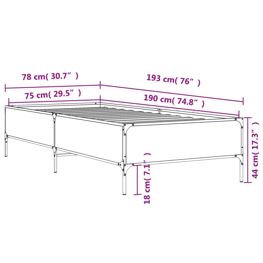 Bedframe Bewerkt Hout En Metaal Ig Bruin Eikenkleur