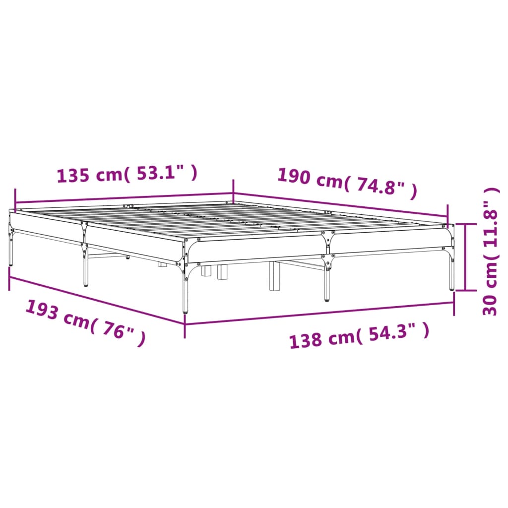 Bedframe Bewerkt Hout Metaal Kleurig Sonoma Eiken