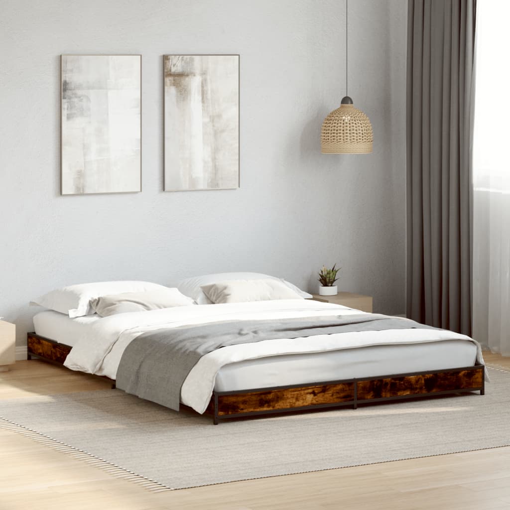 Bedframe Bewerkt Hout Metaal Kleurig Gerookt Eiken