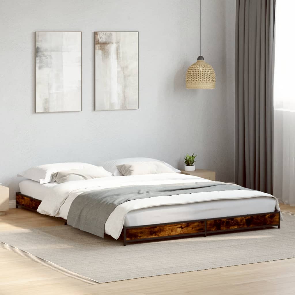 Bedframe Bewerkt Hout Metaal Kleurig Gerookt Eiken