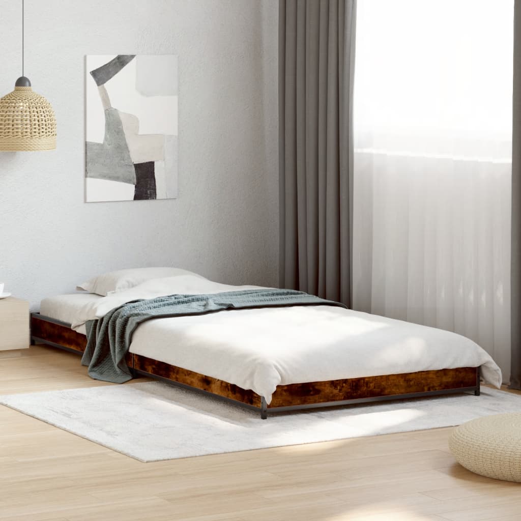 Bedframe Bewerkt Hout Metaal Kleurig Gerookt Eiken