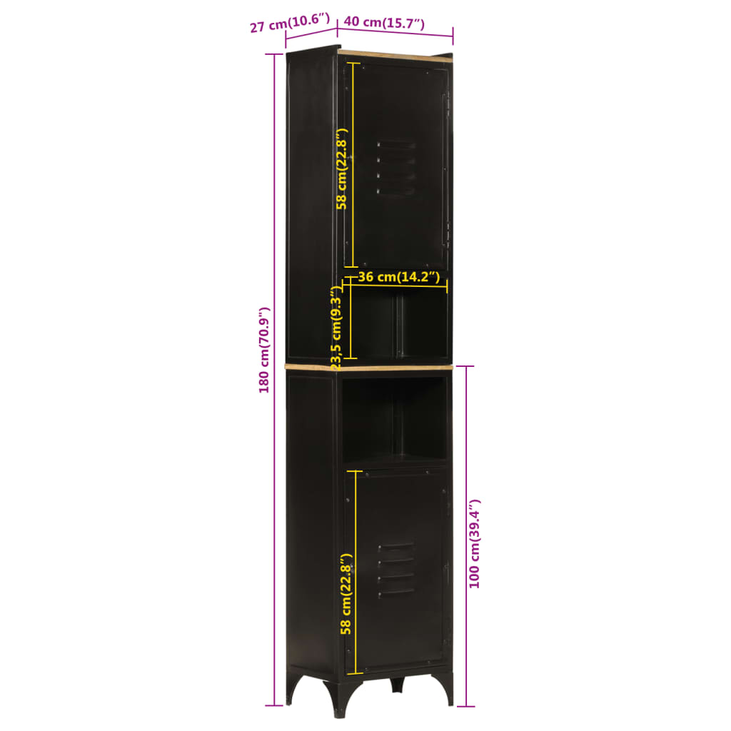 Badkamerkast 40X27X180 Cm Ijzer En Massief Mangohout