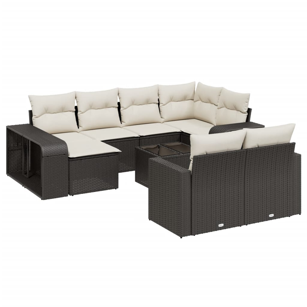 11-Delige Loungeset Met Kussens Poly Rattan Zwart