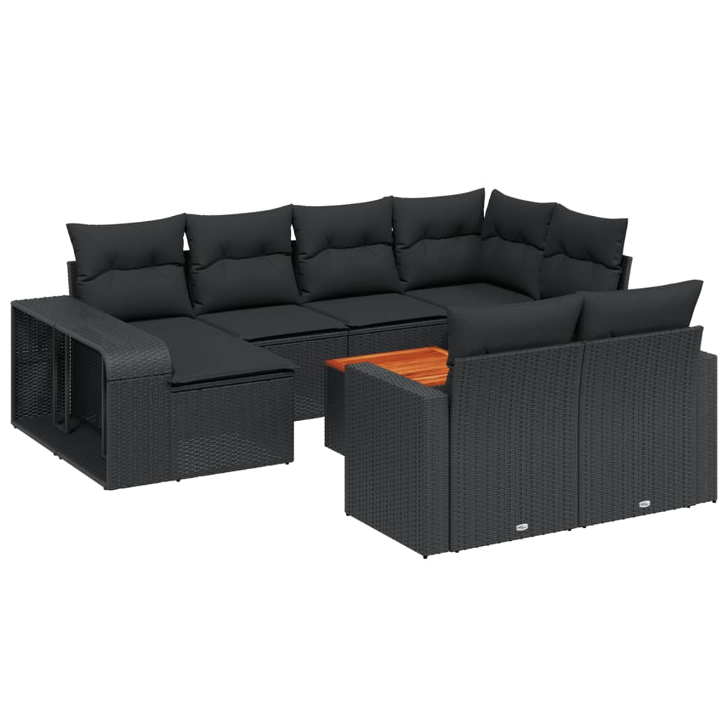 11-Delige Loungeset Met Kussens Poly Rattan Zwart