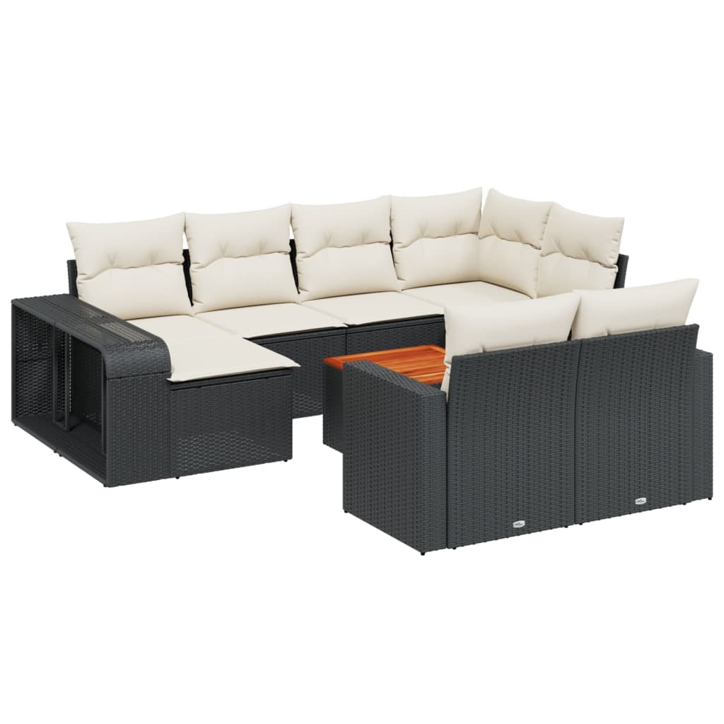 11-Delige Loungeset Met Kussens Poly Rattan Zwart