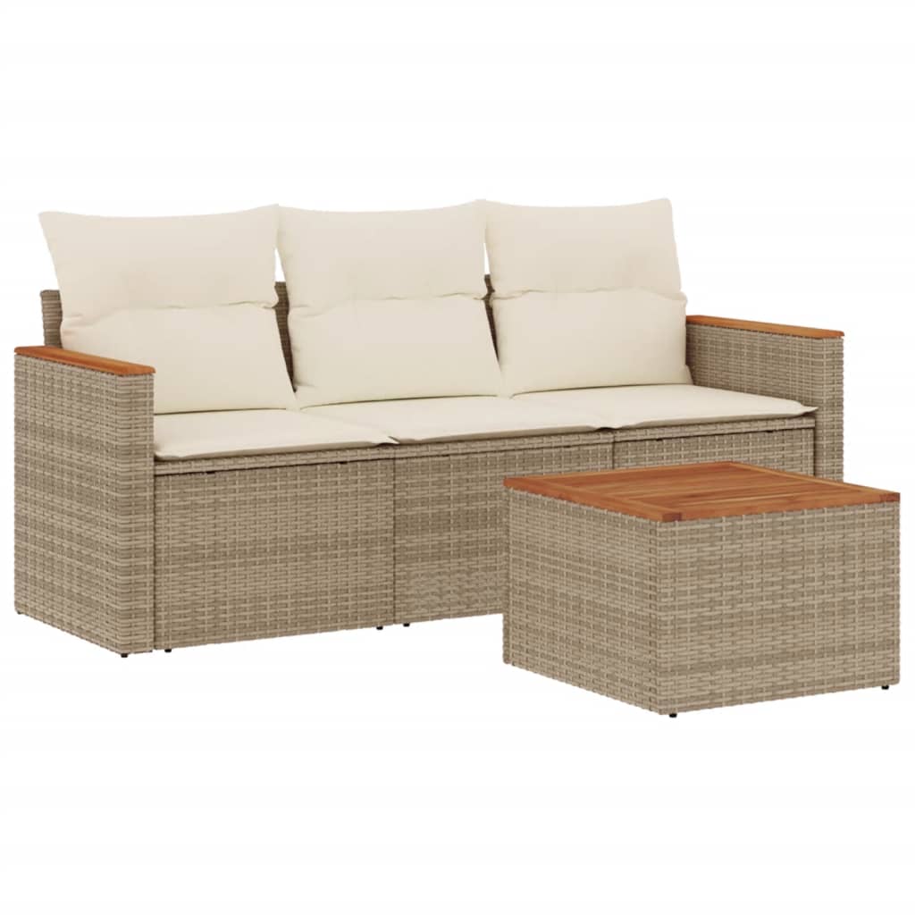 4-Delige Loungeset Met Kussens Poly Rattan Beige