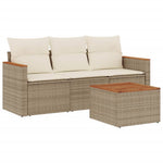 4-Delige Loungeset Met Kussens Poly Rattan Beige