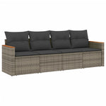 4-Delige Loungeset Met Kussens Poly Rattan Grijs