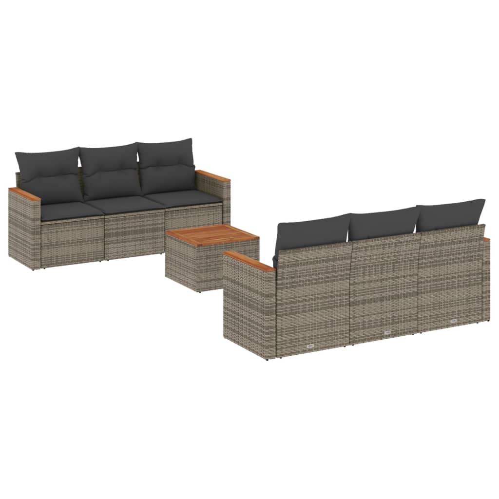 7-Delige Loungeset Met Kussens Poly Rattan Grijs