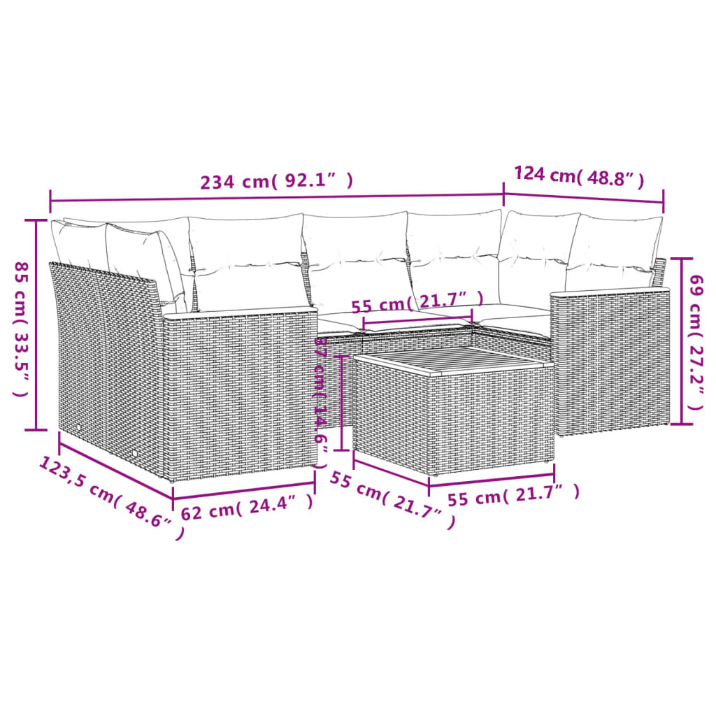 7-Delige Loungeset Met Kussens Poly Rattan Beige