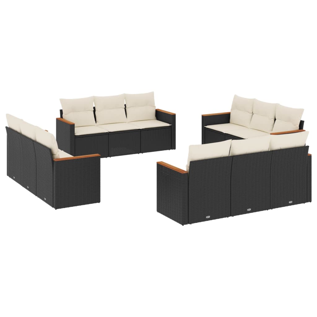 12-Delige Loungeset Met Kussens Poly Rattan Zwart