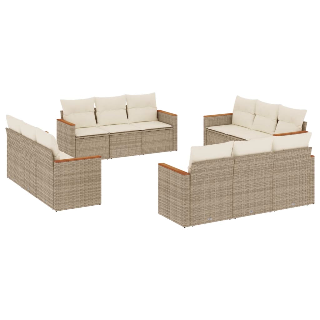 12-Delige Loungeset Met Kussens Poly Rattan Beige