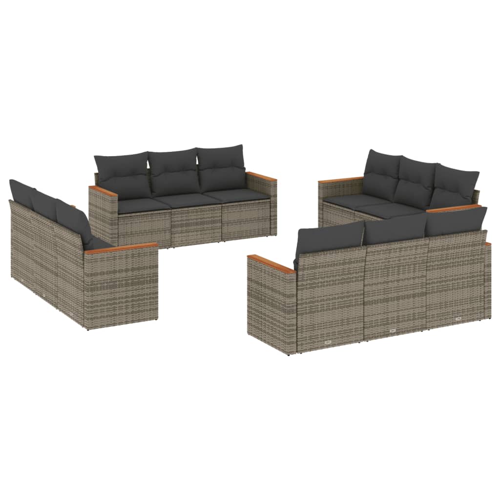 12-Delige Loungeset Met Kussens Poly Rattan Grijs