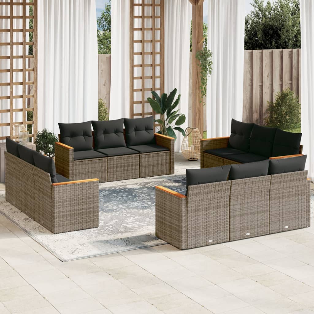 12-Delige Loungeset Met Kussens Poly Rattan Grijs