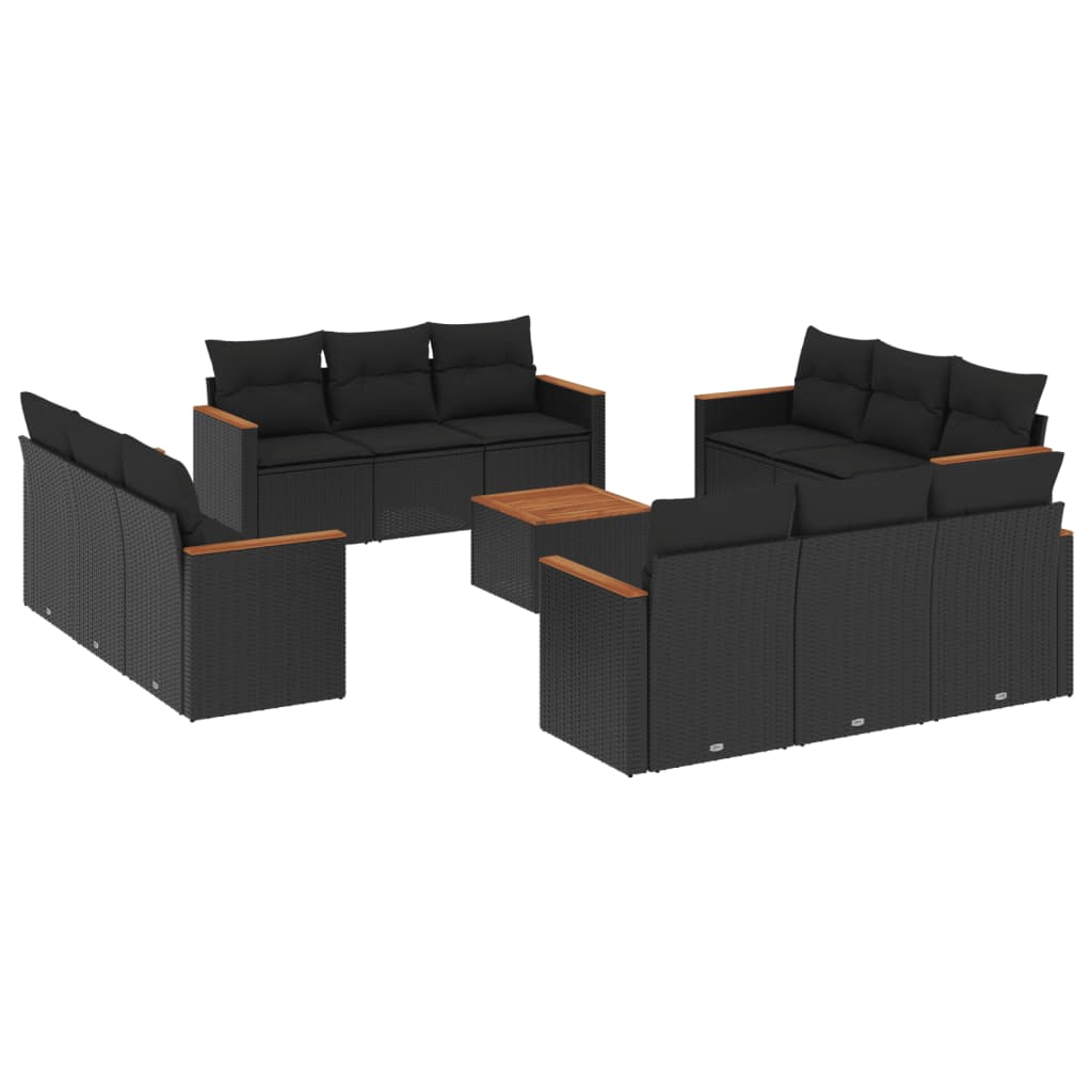 13-Delige Loungeset Met Kussens Poly Rattan Zwart