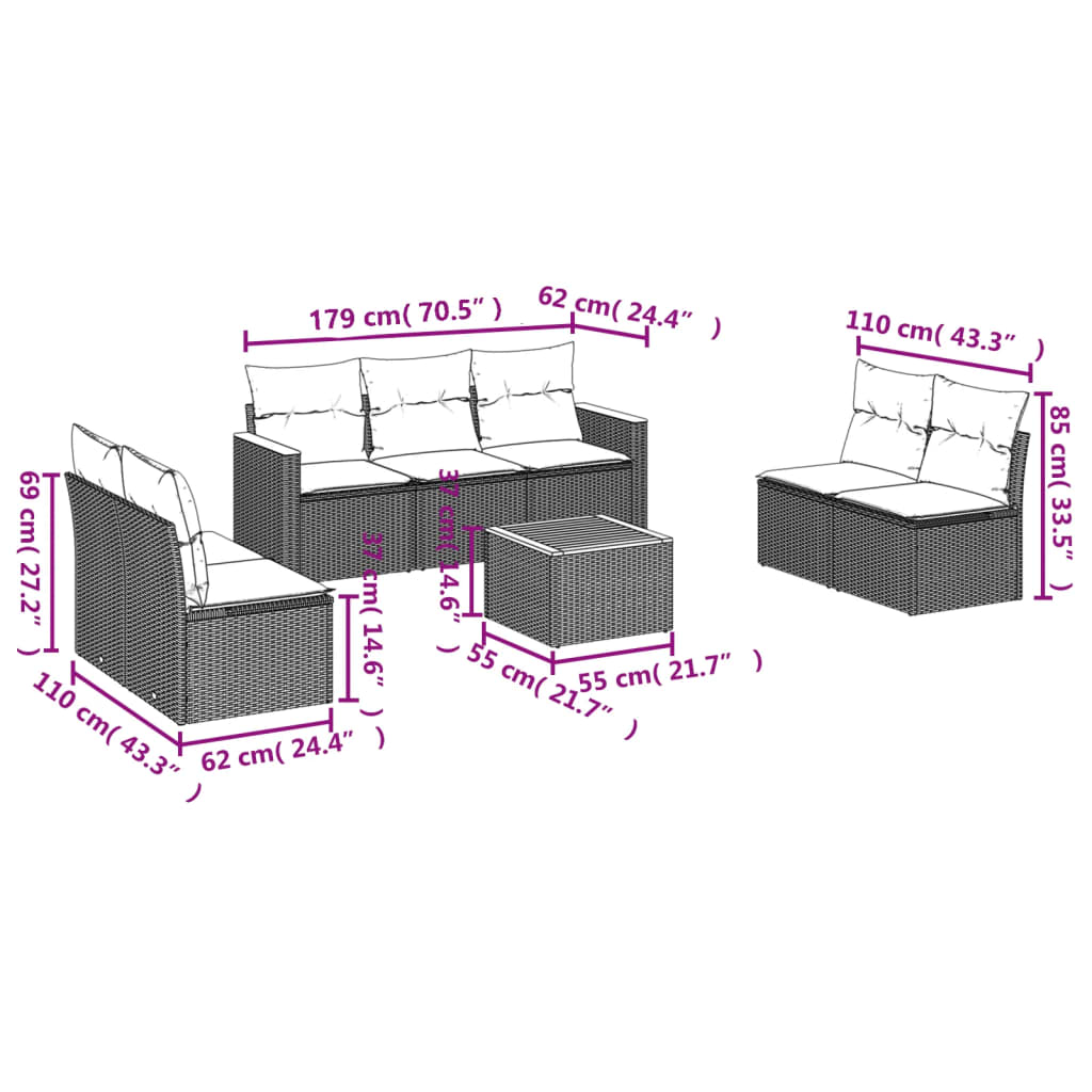 8-Delige Loungeset Met Kussens Poly Rattan Grijs