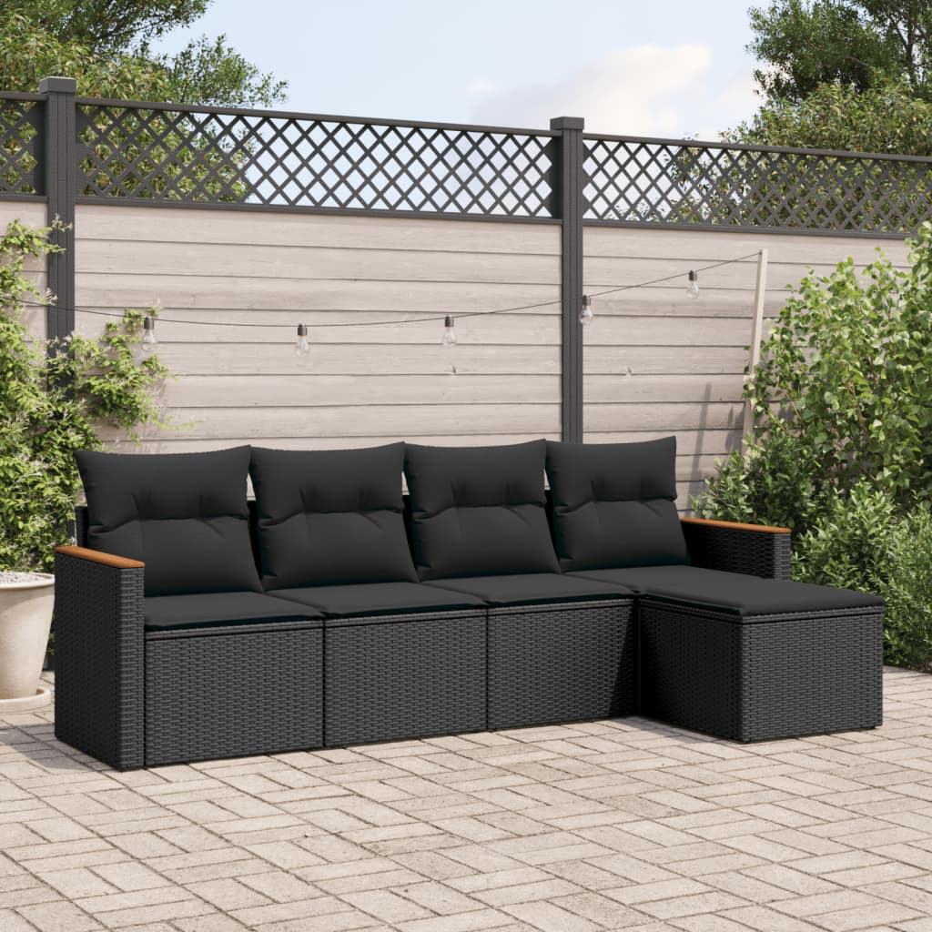 5-Delige Loungeset Met Kussens Poly Rattan Zwart