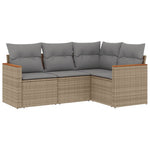 4-Delige Loungeset Met Kussens Poly Rattan Gemengd Beige