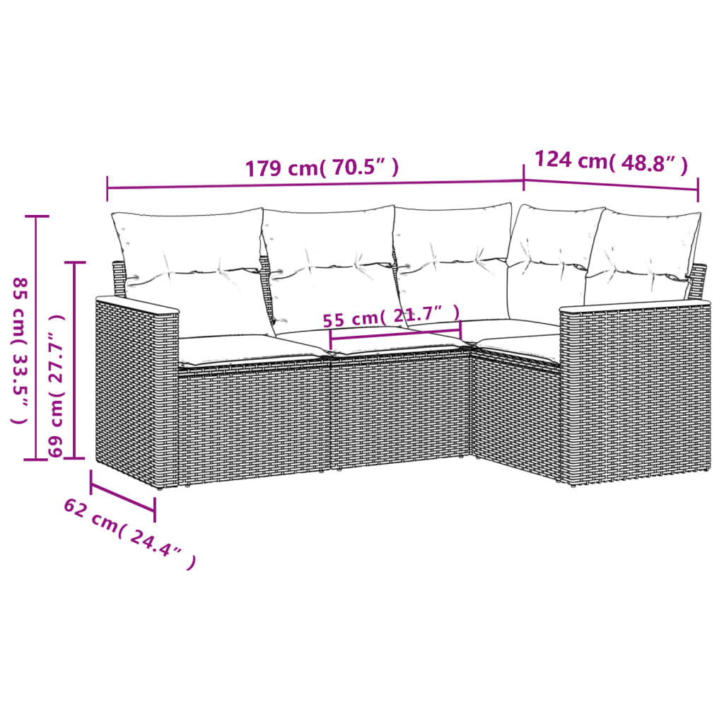 4-Delige Loungeset Met Kussens Poly Rattan Gemengd Beige