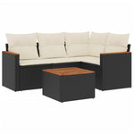 5-Delige Loungeset Met Kussens Poly Rattan Zwart