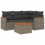 5-Delige Loungeset Met Kussens Poly Rattan Grijs