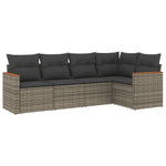 5-Delige Loungeset Met Kussens Poly Rattan Grijs